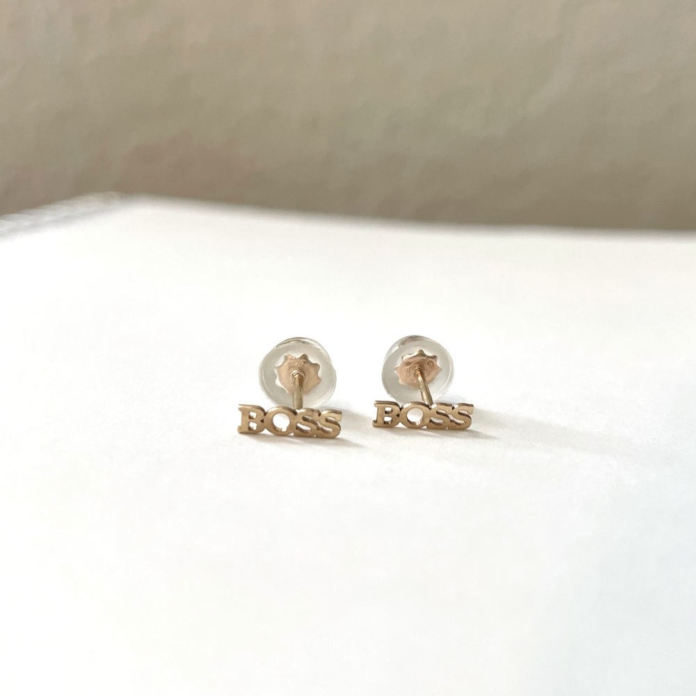 10K Yellow Gold BOSS Bold Font Screw Back Earrings